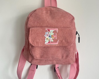 Mochila de pana personalizada para niños, bolso personalizado para niñas, mochila rosa con inicial, mochila personalizada para niñas.