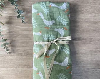 Manta de muselina extra grande, manta de muselina con patos, tela de muselina grande, manta de algodón/bambú, fular para bebé, manta de muselina grande con patos