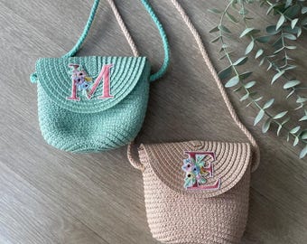 Personalised Straw Crossbody Bag: Floral Initial, Toddler Purse