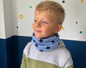 Children's Blue Snood with stars: Cotton Neck Warmer, kids snood, buffy, scarf