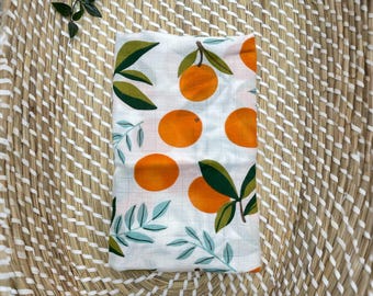 Manta de muselina extragrande con diseño de naranjas y frutas, manta de verano de algodón y bambú para bebé.