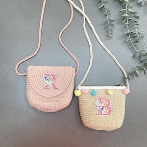 Kleine Mädchen Umhängetasche, Handtasche für Mädchen, Kleinkind-Handtasche, niedliche Gras gewebte Tasche für Kinder, Kinder-Umhängetasche, personalisierte Kindertasche