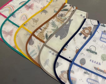 Waterproof Baby Bib, Plastic-Backed Weaning Bib with Pocket