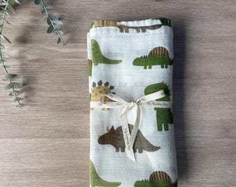 Manta de muselina grande con dinosaurios, manta de muselina grande con dinosaurios, manta de muselina grande de algodón y bambú, fular para bebé, manta de muselina grande