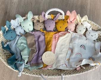 Edredones de conejito de muselina: edredón de bebé personalizado, regalo de bebé personalizado, edredón de bebé con nombre, edredón de conejito bordado.
