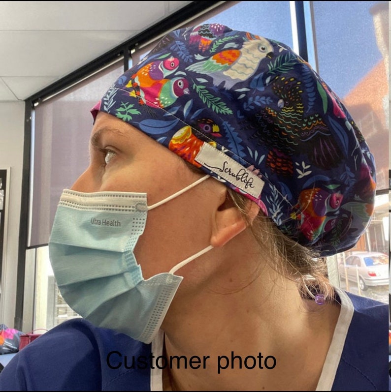 Flamin Galahs scrub hat for women,scrub cap, scrub cap for women, surgical cap, scrub cap Australia, adjustable scrub-cap, birds image 7