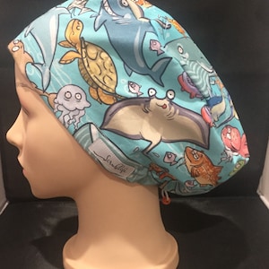 Sealife Party - scrub hat for women,scrub cap, scrub cap for women, surgical cap, scrub cap Australia, adjustable scrub cap, marine cartoon