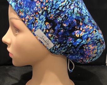 Peacock Splash - scrub hat for women,scrub cap, scrub cap for women, surgical cap, scrub cap Australia, adjustable scrub cap, floral