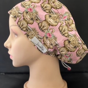 Hairy Cows in Pink - scrub hat for women,scrub cap, scrub cap for women, surgical cap, scrub cap Australia, adjustable scrub cap
