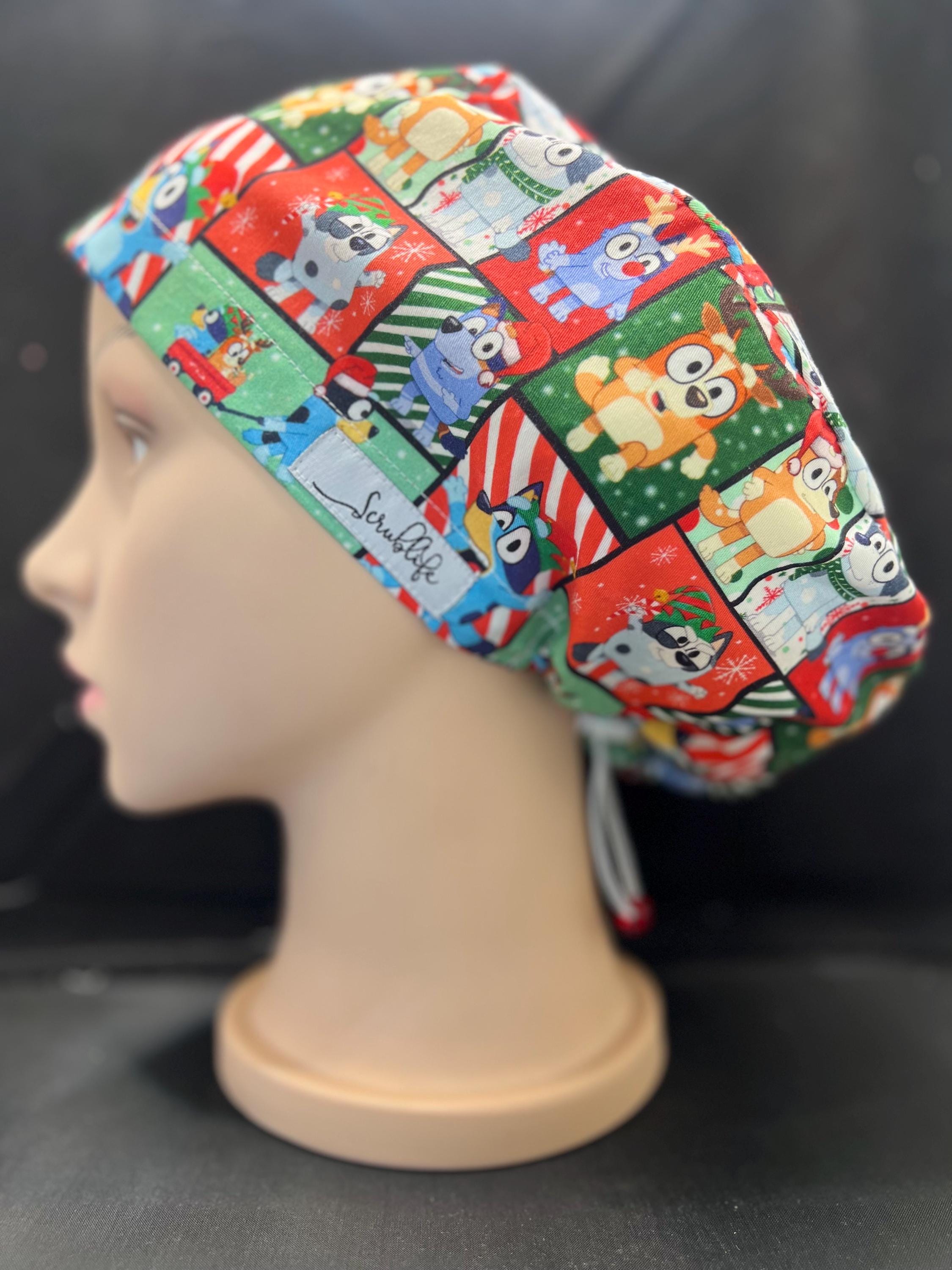 Blue Dog Christmas Wrap - scrub hat for women,scrub cap, scrub cap for women, surgical cap, scrub cap Australia, adjustable scrub cap,Xmas