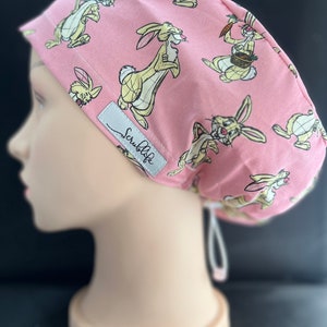 Rabbit Sketch in Pink-scrub hat for women,scrub cap, cute scrub cap, surgical cap, scrub cap Australia, adjustable scrub hat, cute scrub hat