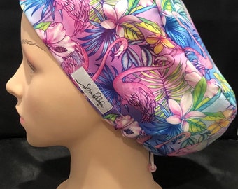 Flamingo Jade - scrub hat for women,scrub cap, scrub cap for women, surgical cap, scrub cap Australia, adjustable scrub cap, birds