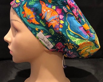 Dinosaur Walk - scrub hat for women, scrub cap, scrub cap for women, surgicalcap, scrub cap Australia, adjustable scrub cap, dinosaur