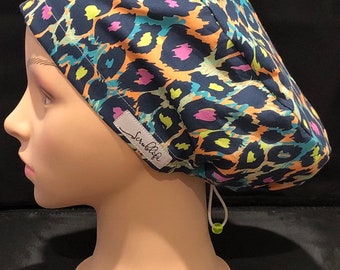 Neon Leopard - scrub hat for women,scrub cap, scrub cap for women, surgical cap, scrub cap Australia, adjustable scrub cap, animal print
