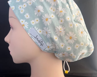 Daisies in Blue -  scrub hat for women,scrub cap, scrub cap for woman, surgical cap, scrub cap Australia, adjustable scrub cap, flowers