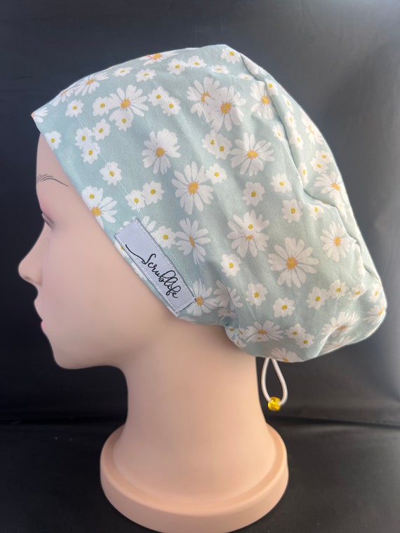 Daisies in Blue -  scrub hat for women,scrub cap, scrub cap for woman, surgical cap, scrub cap Australia, adjustable scrub cap, flowers