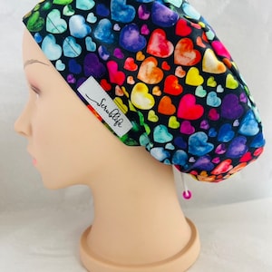 Heart of Hearts in Black  - scrub hat for women,scrub cap, scrub cap for woman, surgical cap, scrub cap Australia, adjustable scrub cap