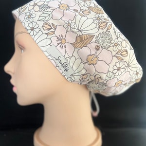 Tropical Floral in Pastel -  scrub hat for women,scrub cap, scrub cap for woman, surgical cap, scrub cap Australia, adjustable scrub cap