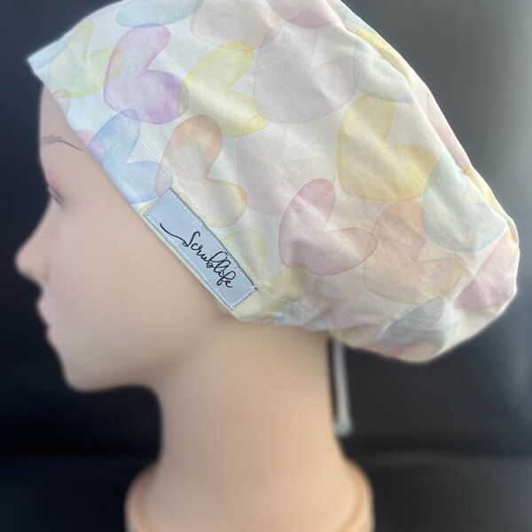 Hearts in Watercolour-  scrub hat for women,scrub cap, scrub cap for woman, surgical cap, scrub cap Australia, adjustable scrub cap