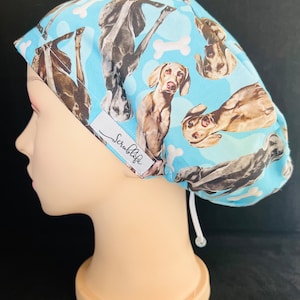 Weimaraners in Blue  -  scrub hat for women,scrub cap, scrub cap for woman, surgical cap, scrub cap Australia, adjustable scrub cap, dogs