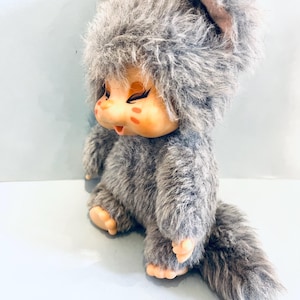 1970s Vintage Rare | GREY Nyamy Monchhichi Cat Sekiguchi | Super cute |  Monchhichi Type Kitty Cat | Plush Doll | With Tag