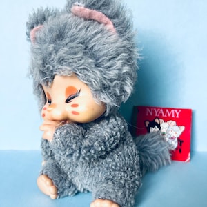 1970s Vintage Rare | GREY Nyamy Monchhichi Cat Sekiguchi | Super cute |  Monchhichi Type Kitty Cat | Plush Doll | With Tag
