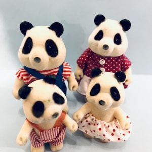1980s Vintage Sylvanian Families Panda Family Figures
