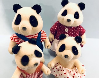 1980s Vintage Sylvanian Families Panda Familie Figuren