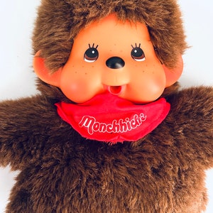 Peluche Monchhichi vintage des années 1980 : marionnette à main Bille moyenne