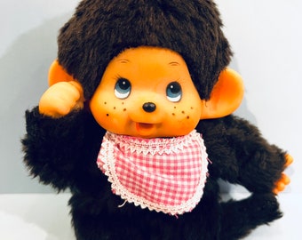 ヴィンテージ モンチッチ型ぬいぐるみ、7インチ プラスチックフェイス