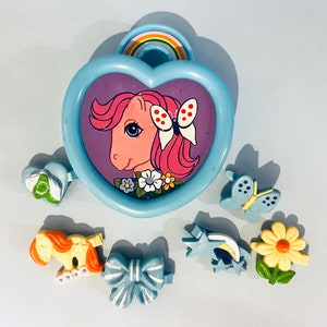 1985 Vintage My Little Pony G1 RARE Beauty Compact | Heart Box with Hair Clips  | Hasbro | Bowtie | Favours | MLP Merchandise |