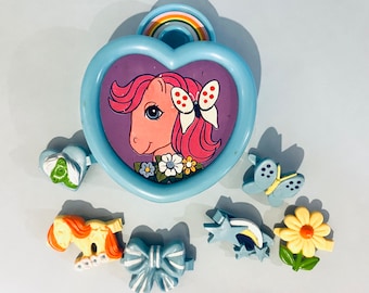 1985 Vintage My Little Pony G1 RARE Beauty Compact | Heart Box with Hair Clips  | Hasbro | Bowtie | Favours | MLP Merchandise |