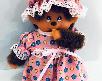 ヴィンテージ モンチッチ型ぬいぐるみ、7インチ プラスチックフェイス