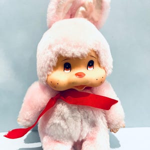 1970s Vintage Rare |  Nyamy Monchhichi Rabbit Sekiguchi | Super cute |  Monchhichi Type Rabbit  Plush Doll | Squeeky Plush