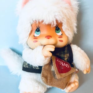 1970s Vintage Rare | WHITE Nyamy Monchhichi Cat Sekiguchi | ORIGINAL Outfit |  Monchhichi Type Kitty Cat | Plush Doll |