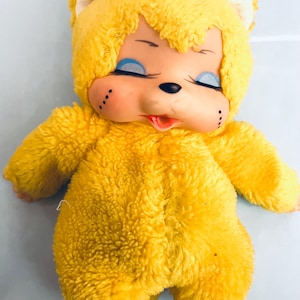 1970s Vintage Rare |  Nyamy Monchhichi Cat Sekiguchi | Super cute |  Monchhichi Type Kitty Cat | Plush Doll | Squeeky Plush