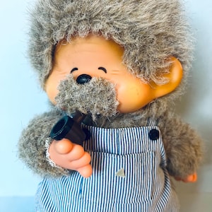1970s Vintage RARE Original Kiki Grandpa |  Boelle | Monchhichi | With Original Outfit  |  Sekiguchi  | Plush | Thumbsucking Monkey | Cute