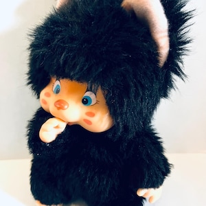 1970s Vintage Rare | BLACK Nyamy Monchhichi Cat Sekiguchi | Super cute |  Monchhichi Type Kitty Cat | Plush Doll | With Tag
