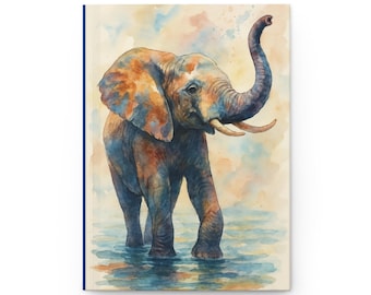 Elephant Watercolor Hardcover Journal Notebook, Colorful Wildlife Art Diary, Animal Lover Gift, Sketchbook, Bullet Journal, Travel Journal