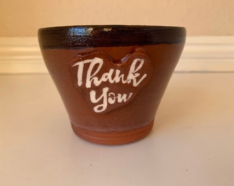 Terracotta ‘Thank You’ Plant Pot with cobalt blue glaze