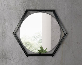Modern Hexagon Mirror- Floating Bathroom Mirror-Urban Industrial Steel Bedroom Mirror-Entryway Mirror-Bevel Edge Mirror