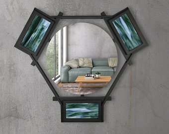 Stained Glass Mirror: Geometric Metal Frame, Modern Home Decor