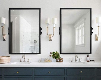 Metal Bracket Mirror-Industrial Bathroom Decor-Steel Entryway Accessory-Bedroom Mirror