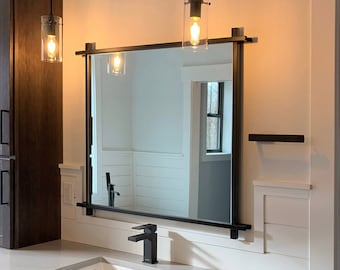 Large Bathroom Vanity Mirror-Cross Corner Bedroom Decor-Urban Industrial Design-Entryway Accessory