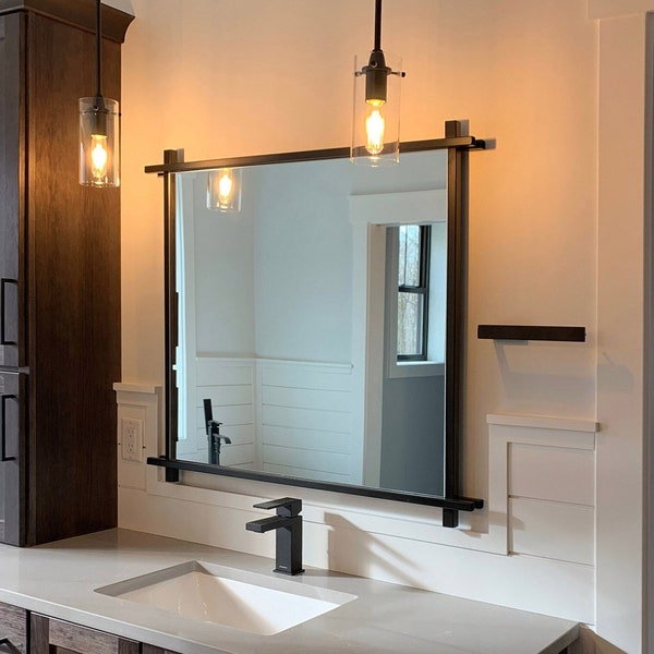 Urban Industrial Cross Corner Mirror: Steel Frame Bathroom Vanity
