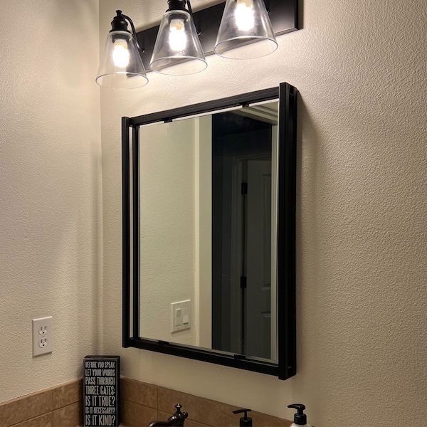 Floating Mirror - Bathroom Mirror - Modern Metal Mirror -  Matte Black Metal Mirror - Urban Industrial Mirror