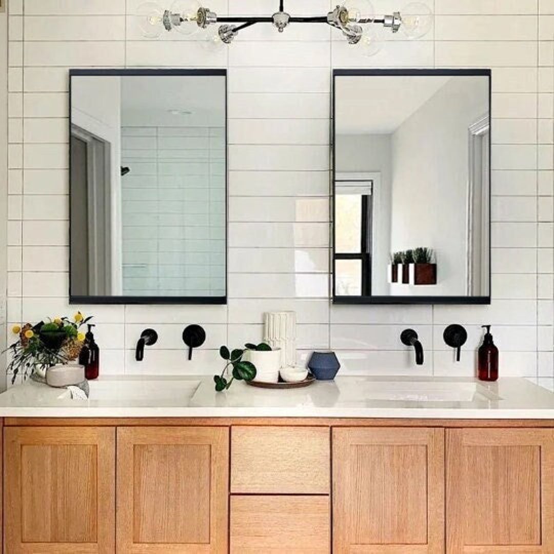 Contemporary Metal Mirrorbathroom Vanity Mirrormatte Black Steel