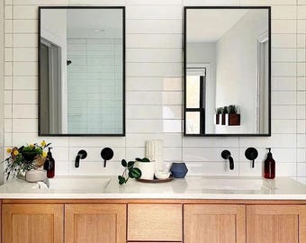 Metal Mirror-Matte Black Bathroom Vanity-Raw Steel Entryway Decor-Bedroom