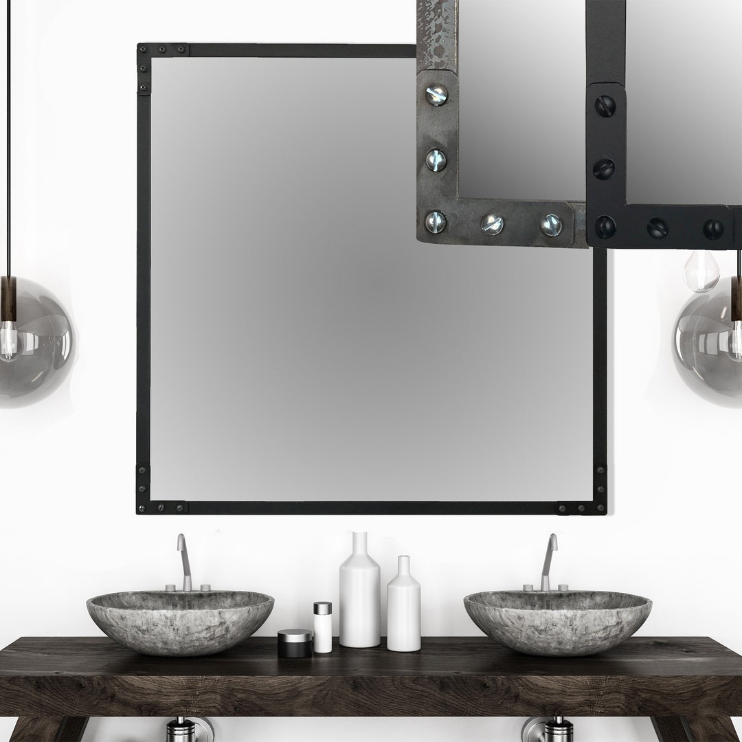 Riveted Industrial Steel Mirror-bathroom Vanity-bedroom Decor-urban ...