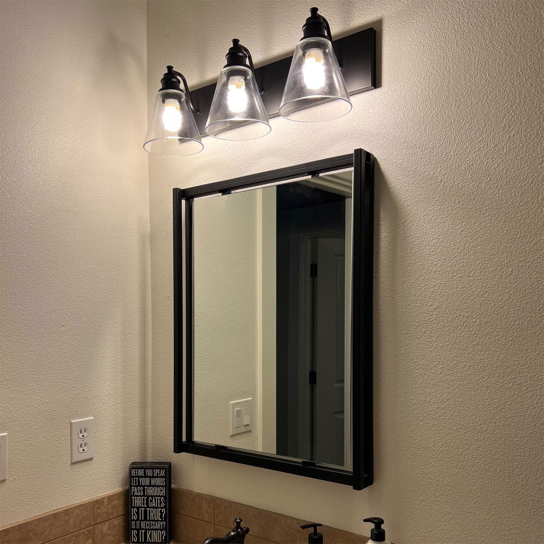Floating Mirror Bathroom Mirror Modern Metal Mirror Matte Black Metal